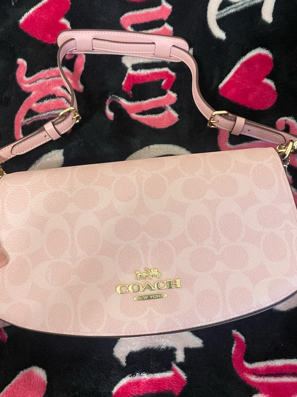COACH Pale Pink Signature Flap Shoulder Bag